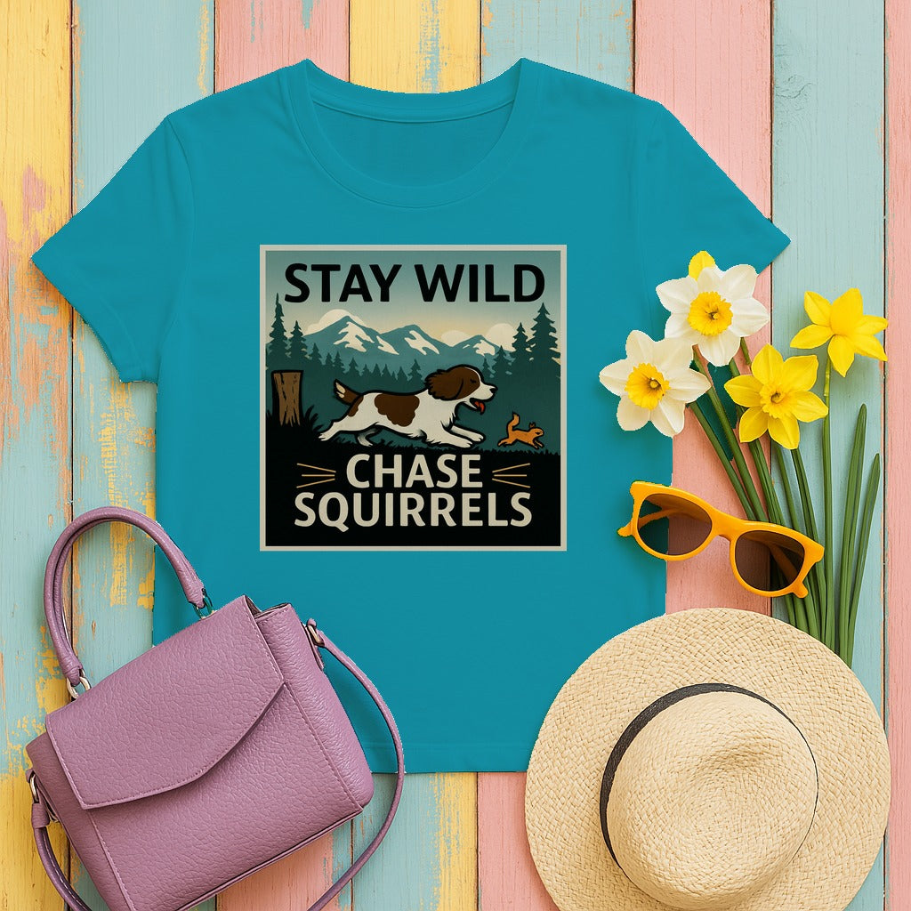 Stay Wild Chase Squirrels Springer T-Shirts in Tropical Blue