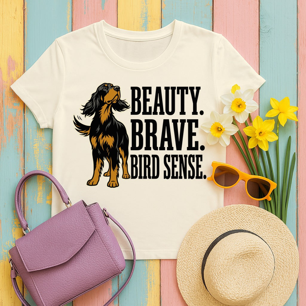 Beauty. Brave. Bird Sense. Gordon Setter T-Shirt in Natural