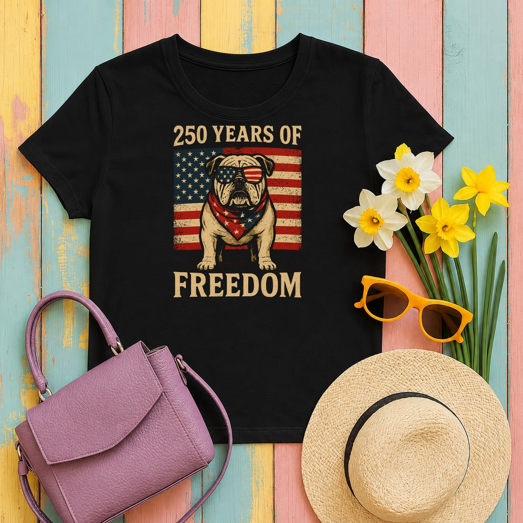 w2hero 250-years-of-freedom-patriotic-bulldog-usa-flag- tee flat lay hero v8