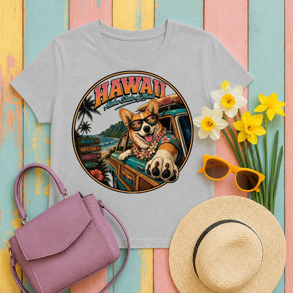 Aloha Corgi Island Hopper T-shirt in Sport Grey