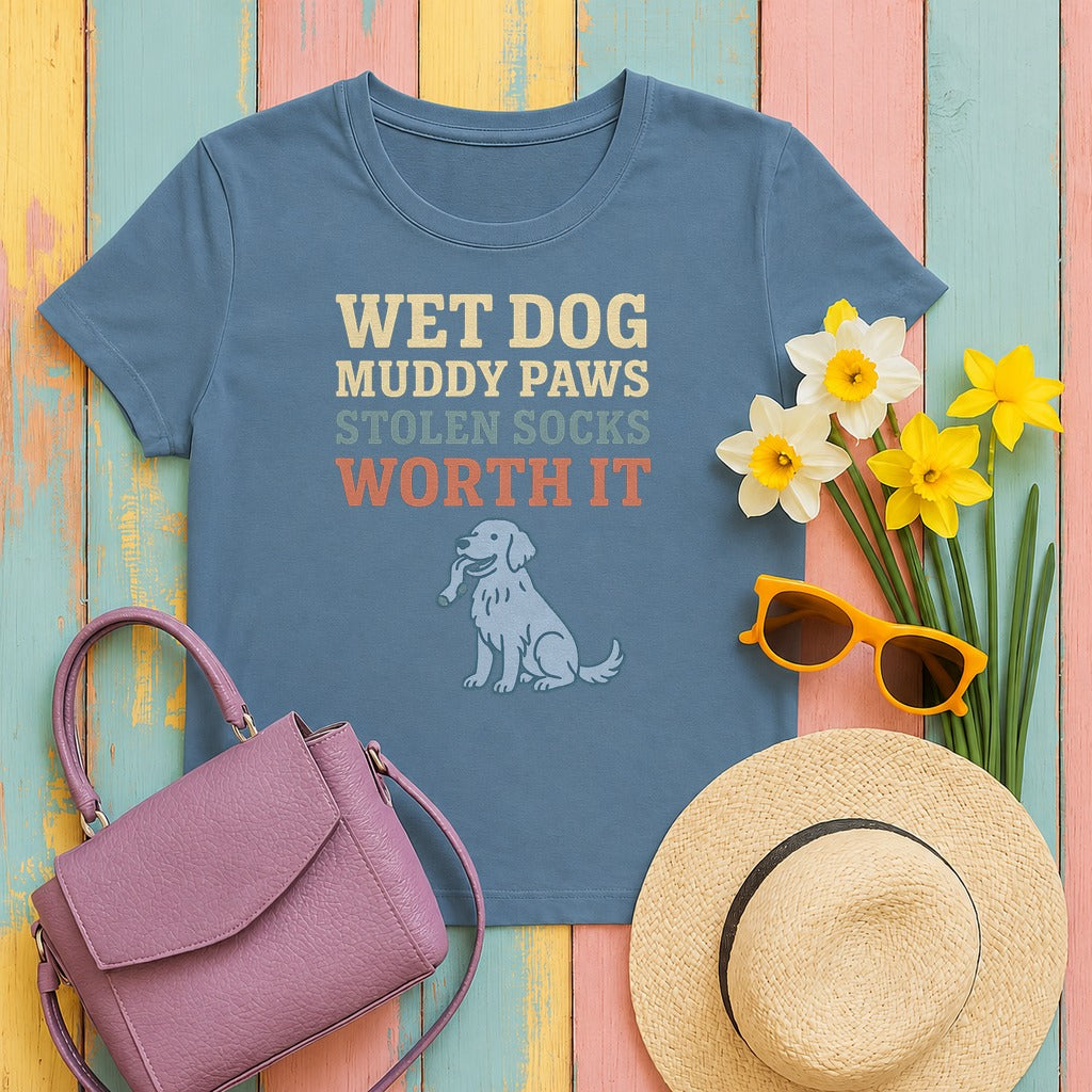 Flat-Coat Wet Dog Muddy Paws Tee in Steel Blue