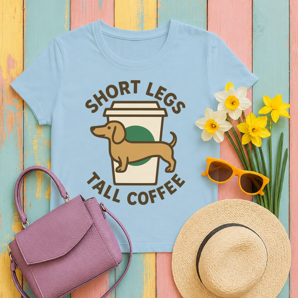 Short Legs Tall Coffee Dachshund T-Shirt in Light Blue