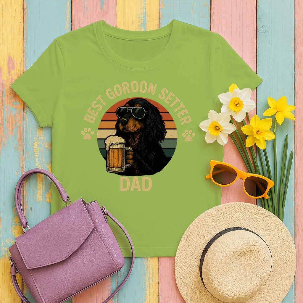 Best Gordon Setter Dad with Beer Graphic T-Shirt in Kiwi