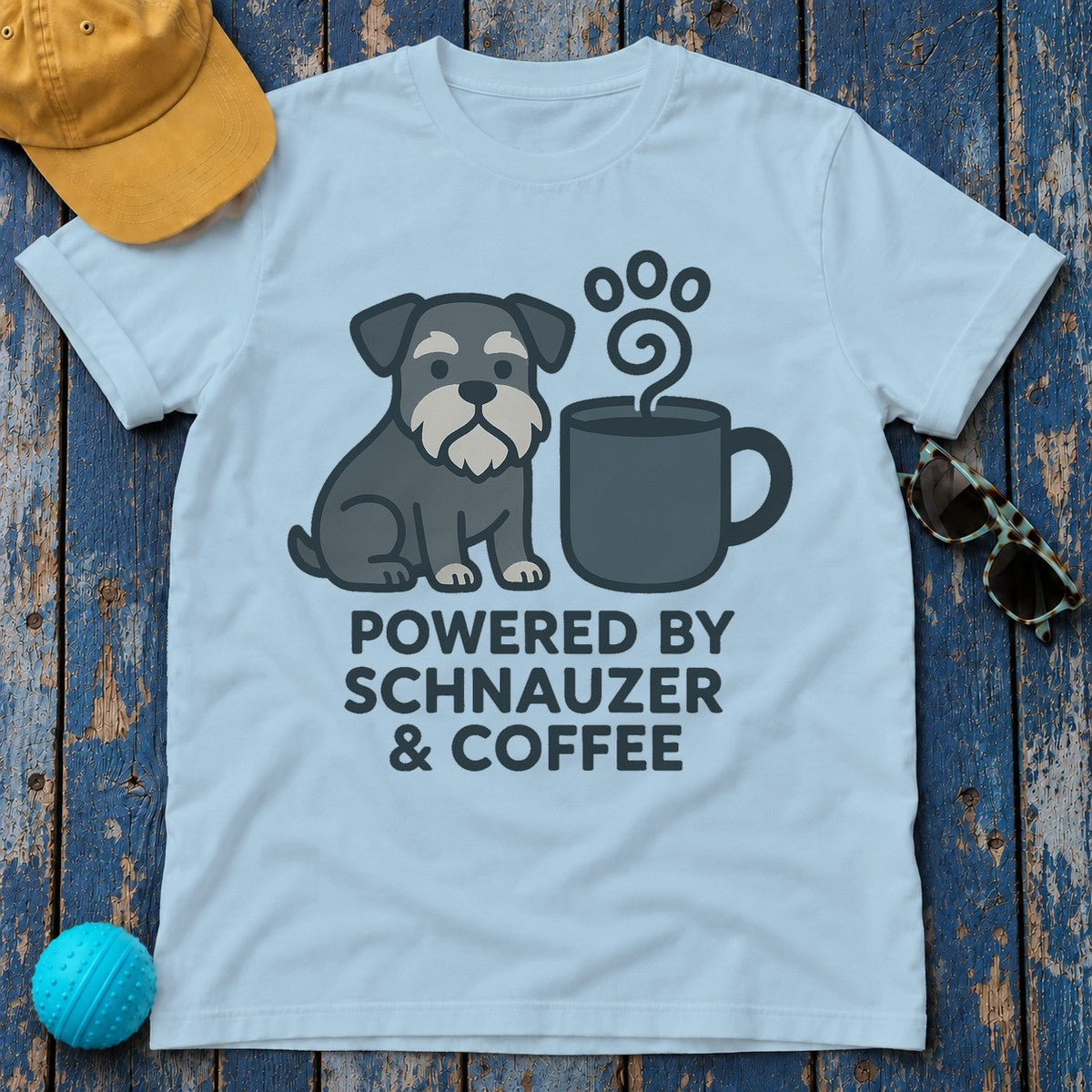Powered By Schnauzer & Coffee T-shirt in Light Blue
