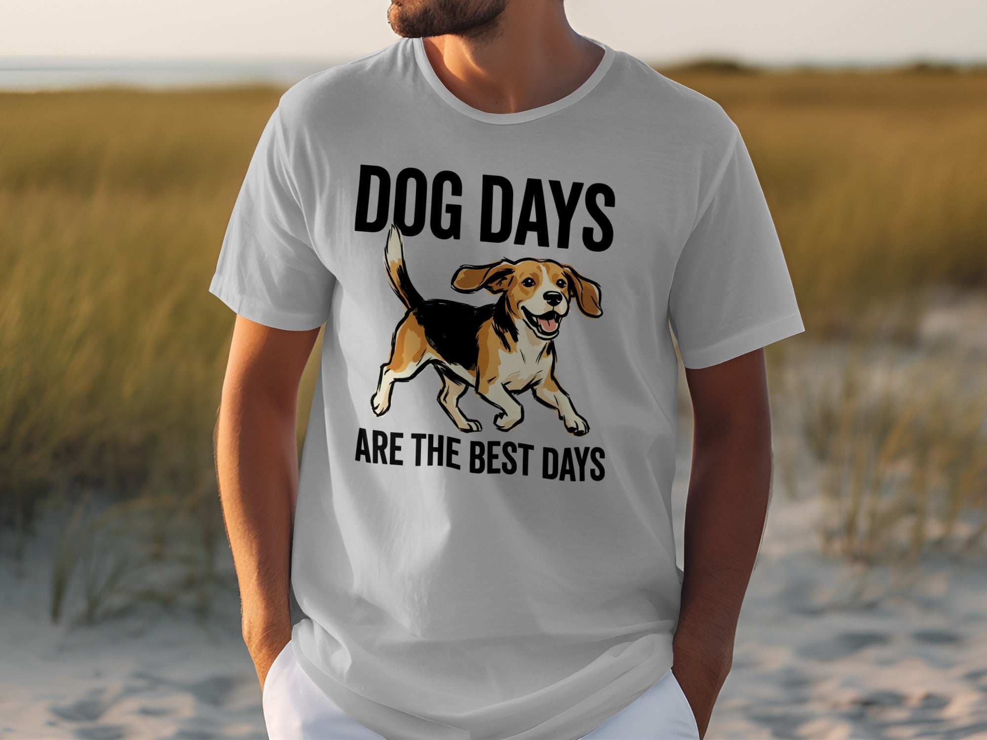 Gray t-shirt with "DOG DAYS ARE THE BEST DAYS" and a beagle.