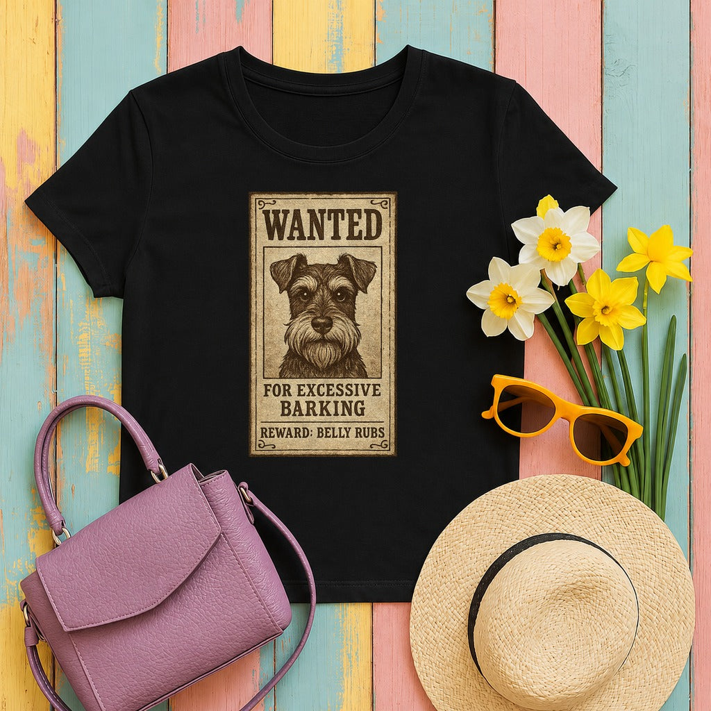 Wanted For Excessive Barking Schnauzer T-Shirt in Black