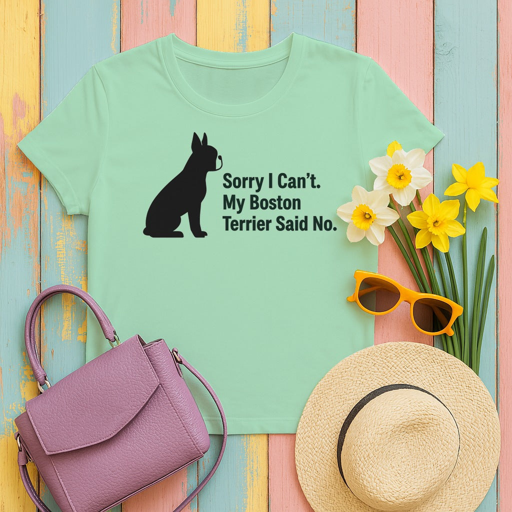 Sorry, My Boston Terrier Said No. T-Shirt in Mint Green