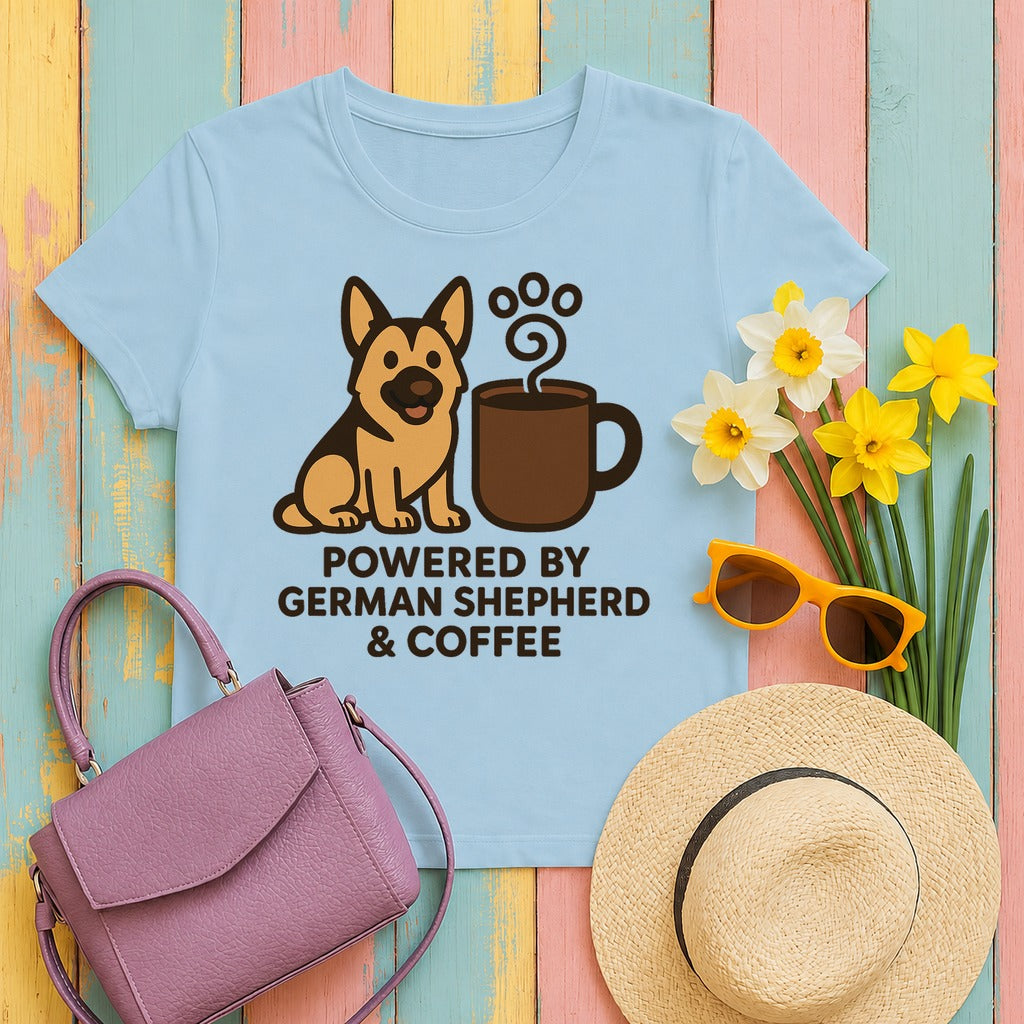 German Shepherd Coffee Power T-Shirt in Light Blue