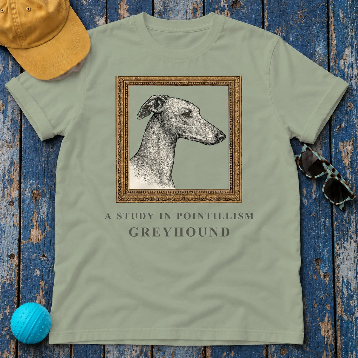 Greyhound A Study in Pointillism Tee in Sage