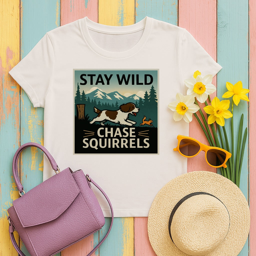 Stay Wild Chase Squirrels Springer T-Shirts in Ice Grey