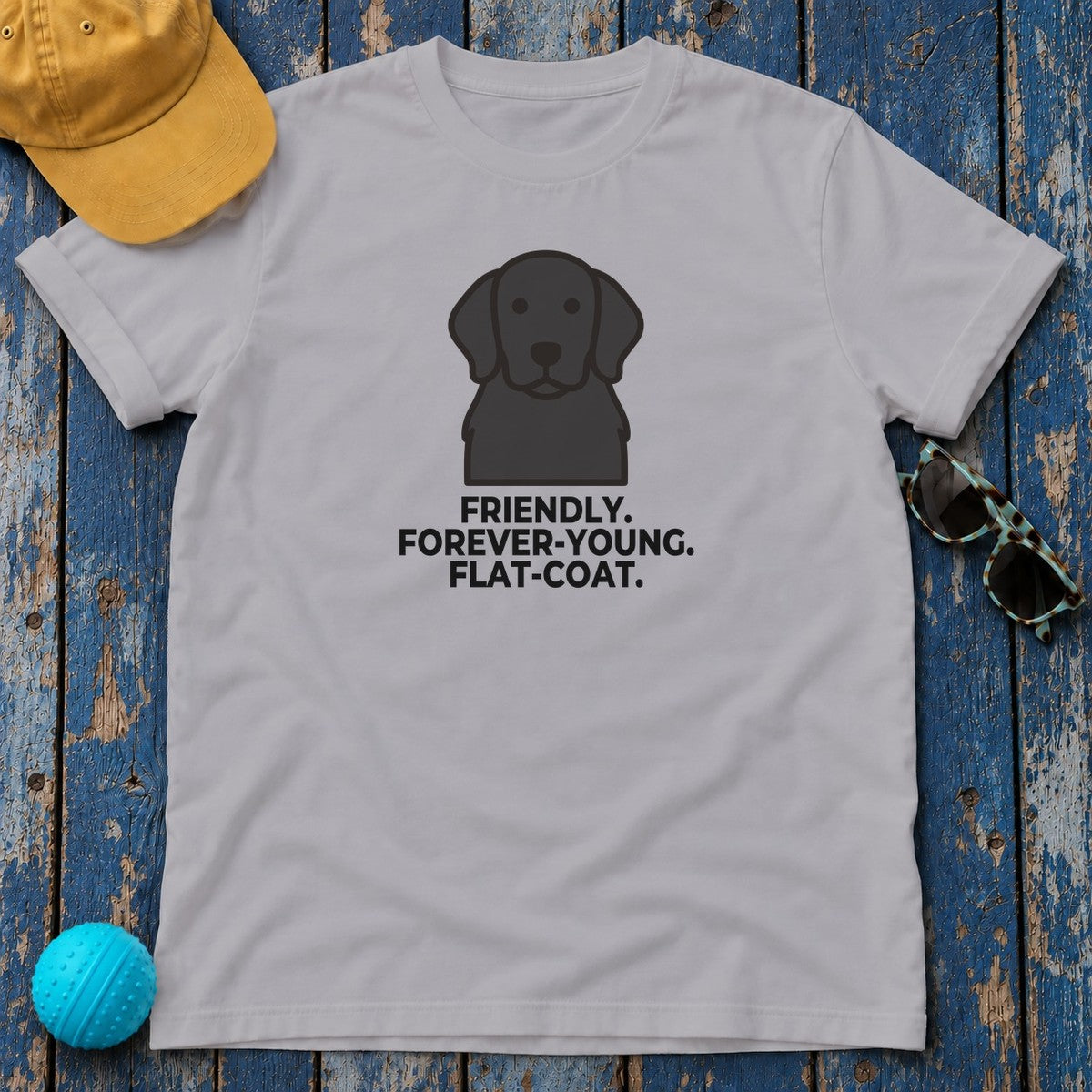 Friendly. Forever-Young. Flat-Coat. Flat-Coated Retriever T-Shirt in Athletic Heather