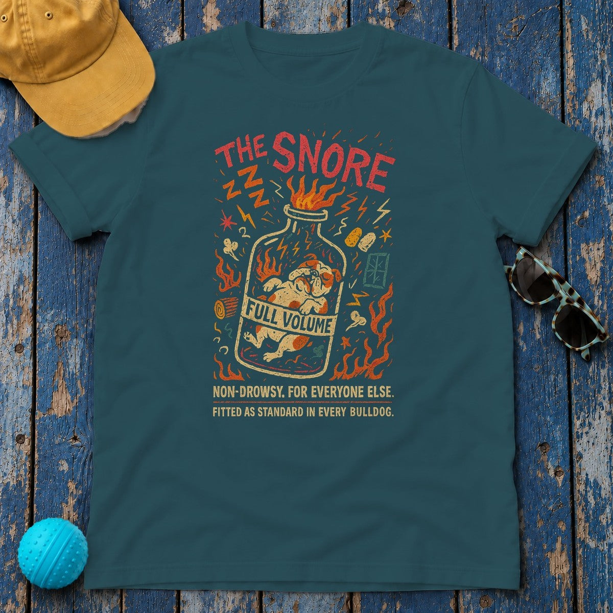 English Bulldog The Snore T-Shirt in Heather Deep Teal