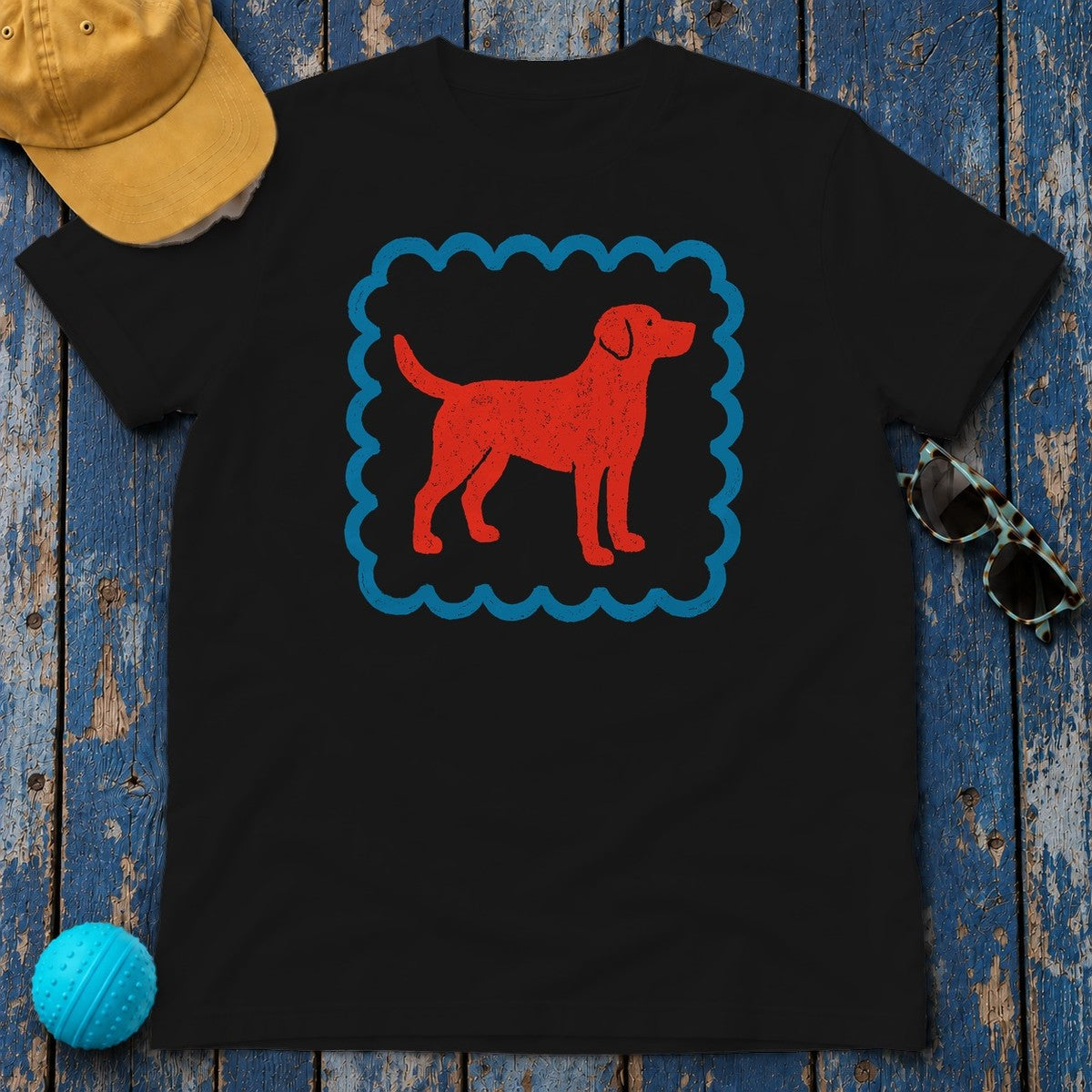 Cute Labrador Retriever Drawing With Border Style Frame Artistic T-Shirt in Black