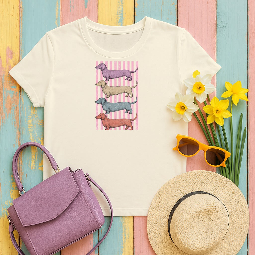 Pastel Dachshund Stack T-Shirt in Natural