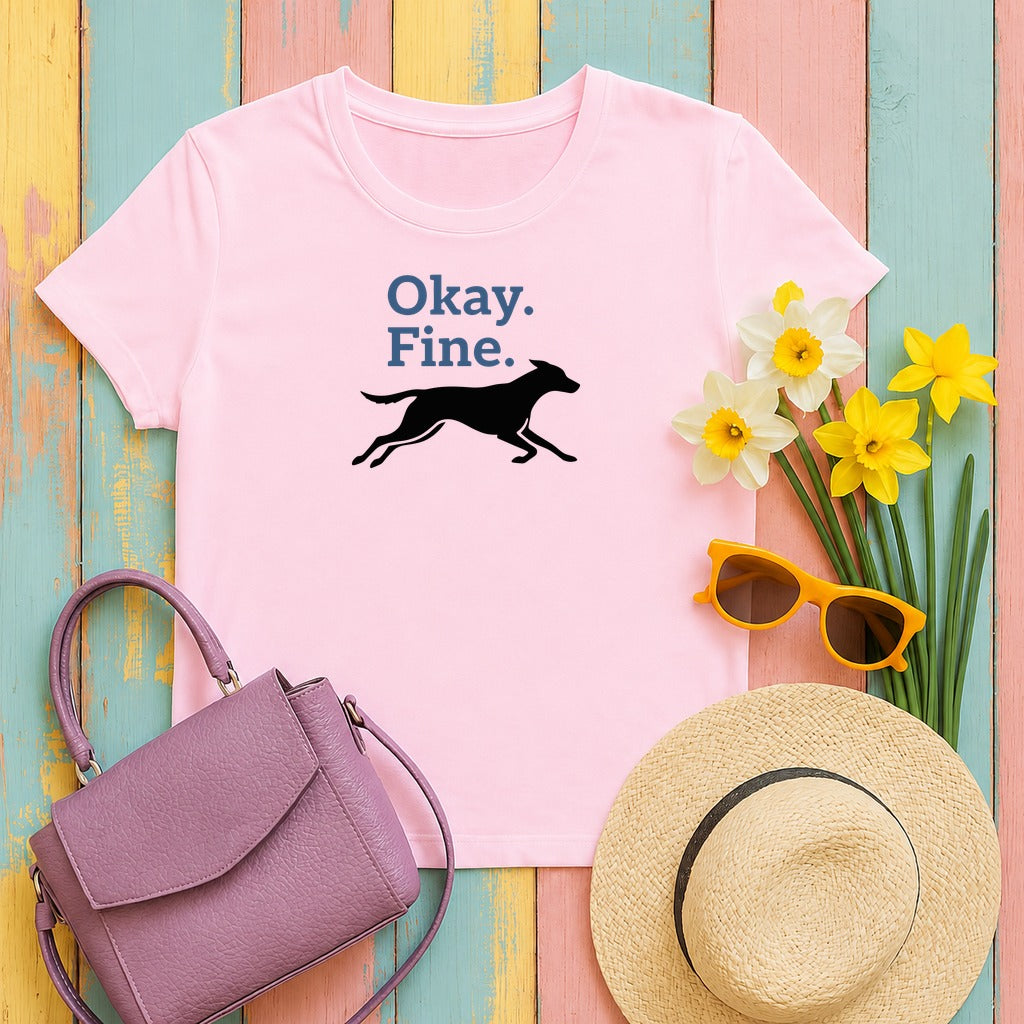 Okay Fine Running Dog Silhouette Fun Pet Lover T-Shirt in Light Pink