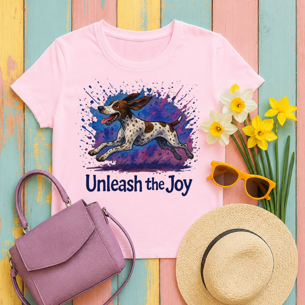 German Shorthaired Pointer Unleash the Joy T-Shirts in Light Pink