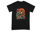 Surfing Dog on Tropical Sunset Black T-Shirt product