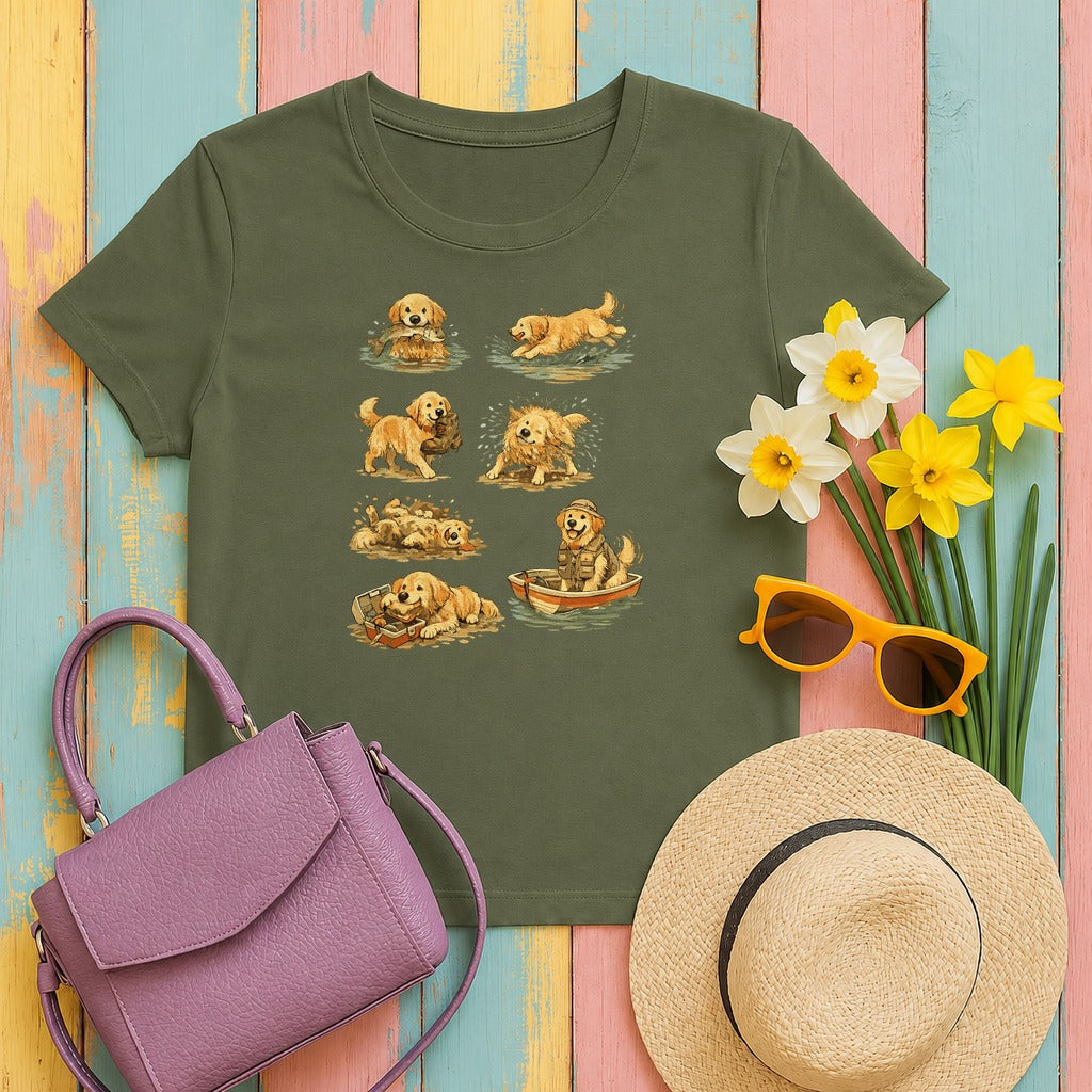 Golden Retriever Adventures T-Shirt in Military Green