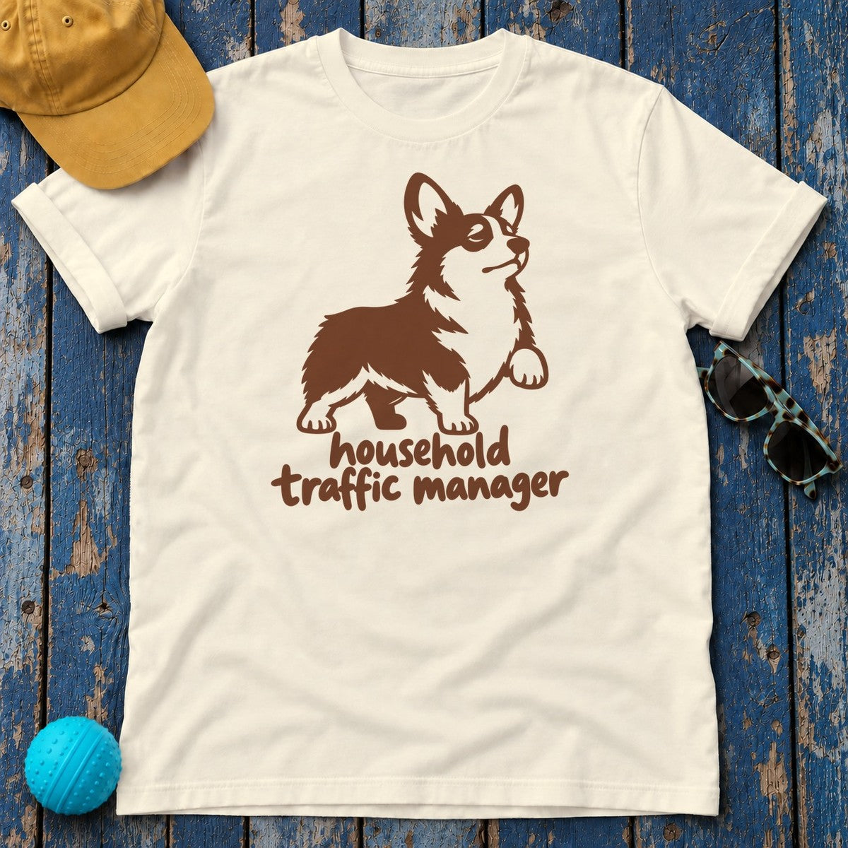 Household Traffic Manager Corgi T-Shirt in Natural