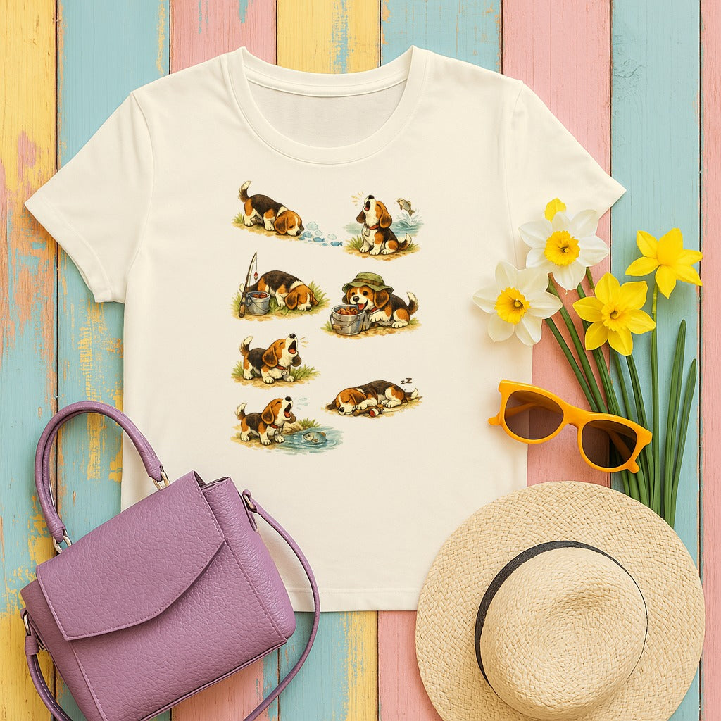 Whimsical Beagle Adventures T-Shirt in Natural