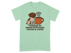 German Shorthaired Pointer and coffee graphic with text reading "POWERED BY GERMAN SHORTHAIRED POINTER & COFFEE".