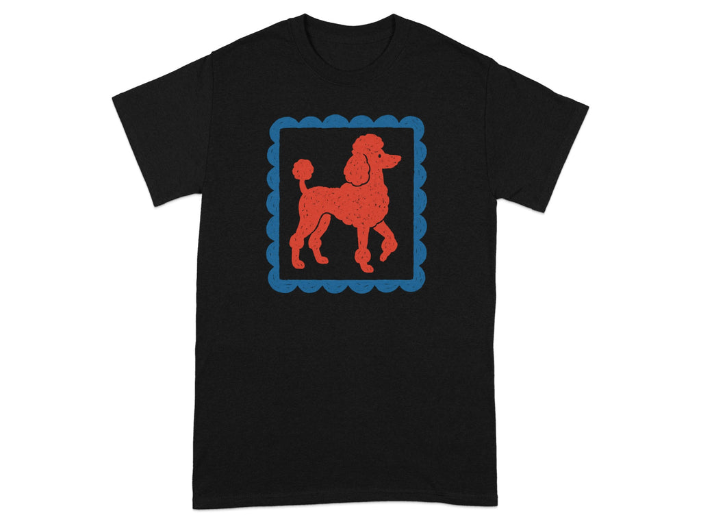Red Poodle in Blue Scalloped Frame Graphic Shirt