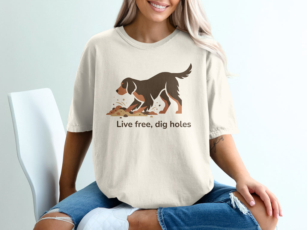 Live Free Dig Holes Dog Graphic Tee