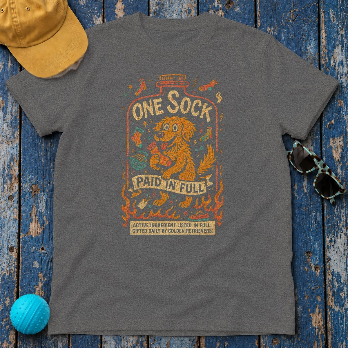 Golden Retriever One Sock T-Shirt in Dark Grey Heather