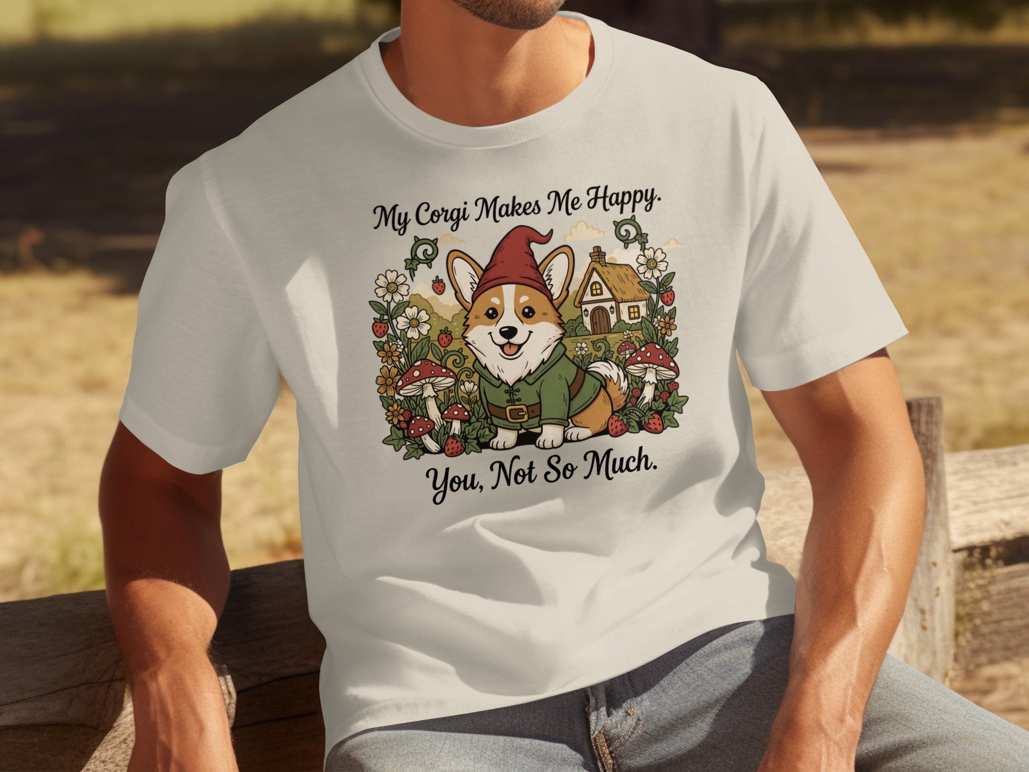 My Corgi Makes Me Happy Gnome Theme T-Shirt