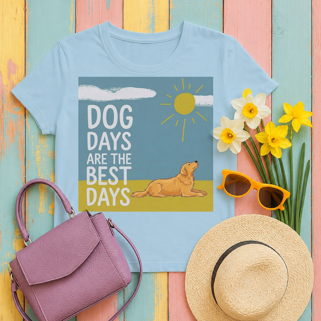 Dog Days Are The Best Days Graphic Golden Retriever T-Shirt in Light Blue