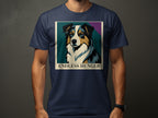 Dark blue t-shirt with a portrait of an Australian Shepherd and the text ENDLESS HUNGER.