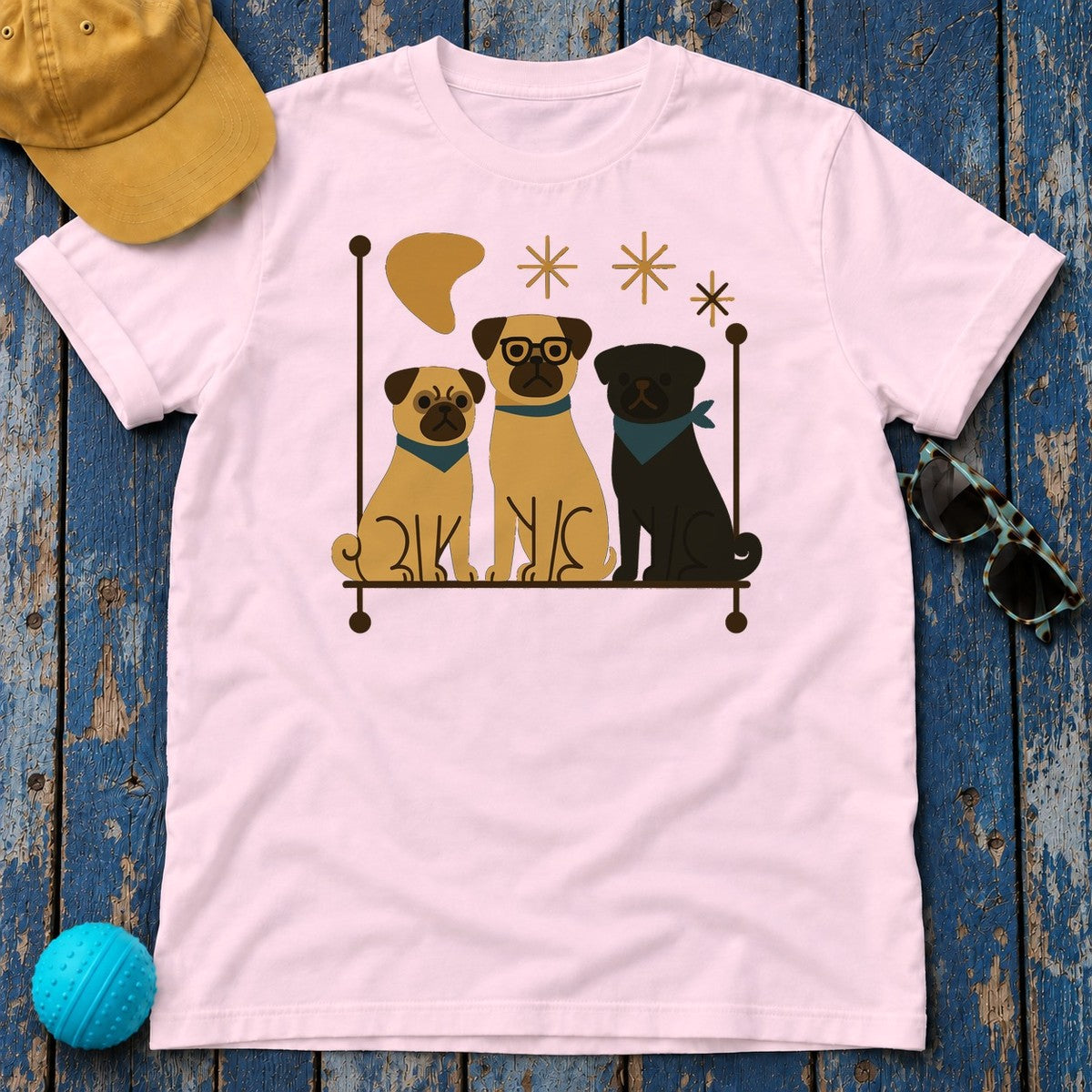 Mid-Mod Pug Parade Graphic T-Shirt in Light Pink