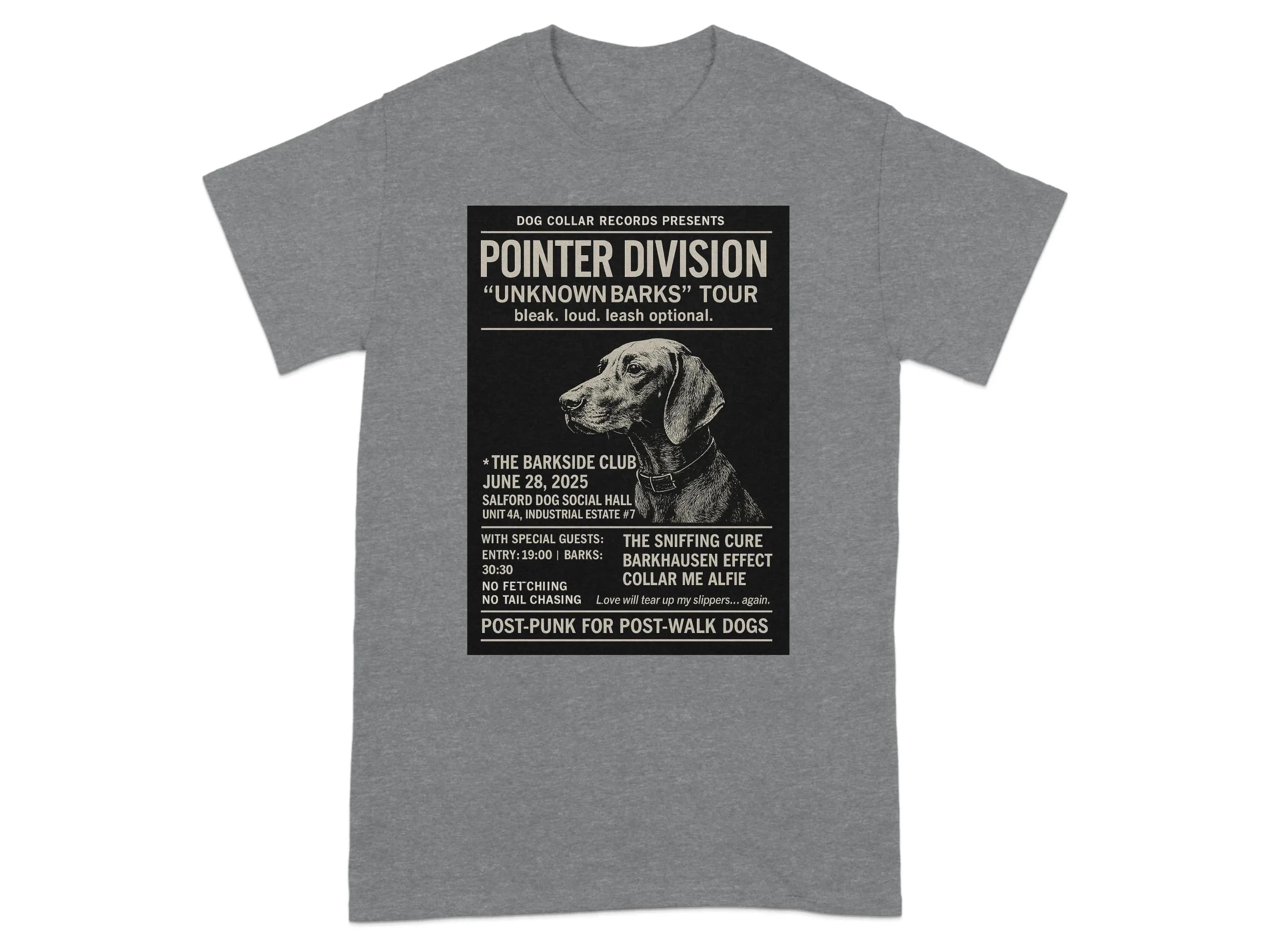 Pointer Division Unknown Barks Tour Dog Graphic T-Shirt Graphite Heather T-shirt