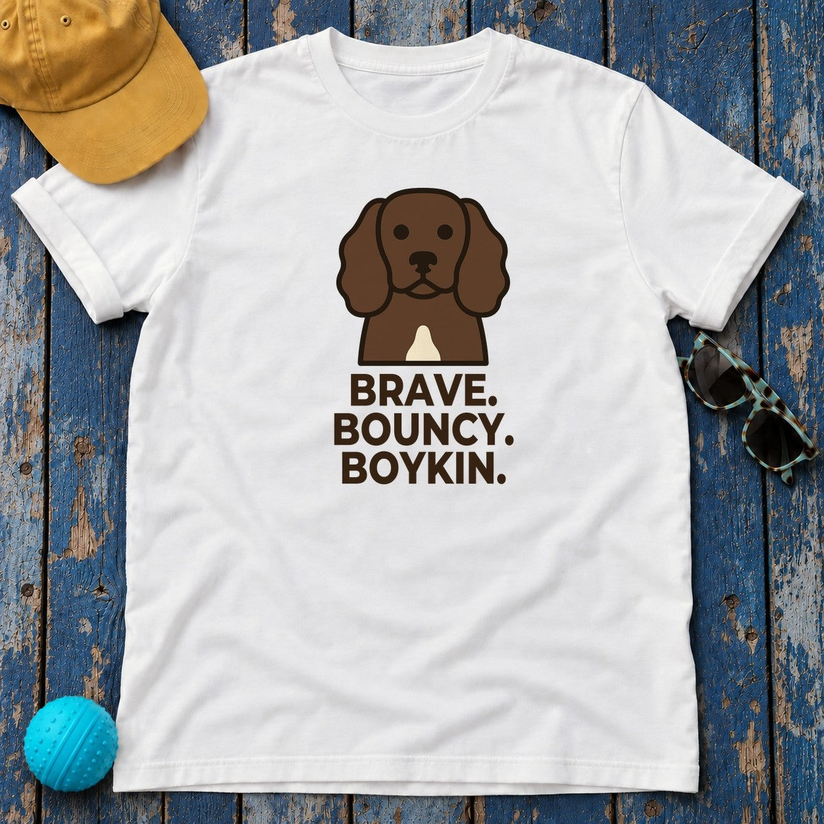 Brave. Bouncy. Boykin. Boykin Spaniel T-Shirt in White