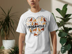 White t-shirt with a heart shape made of dog silhouettes and the word "DOGAHOLIC".