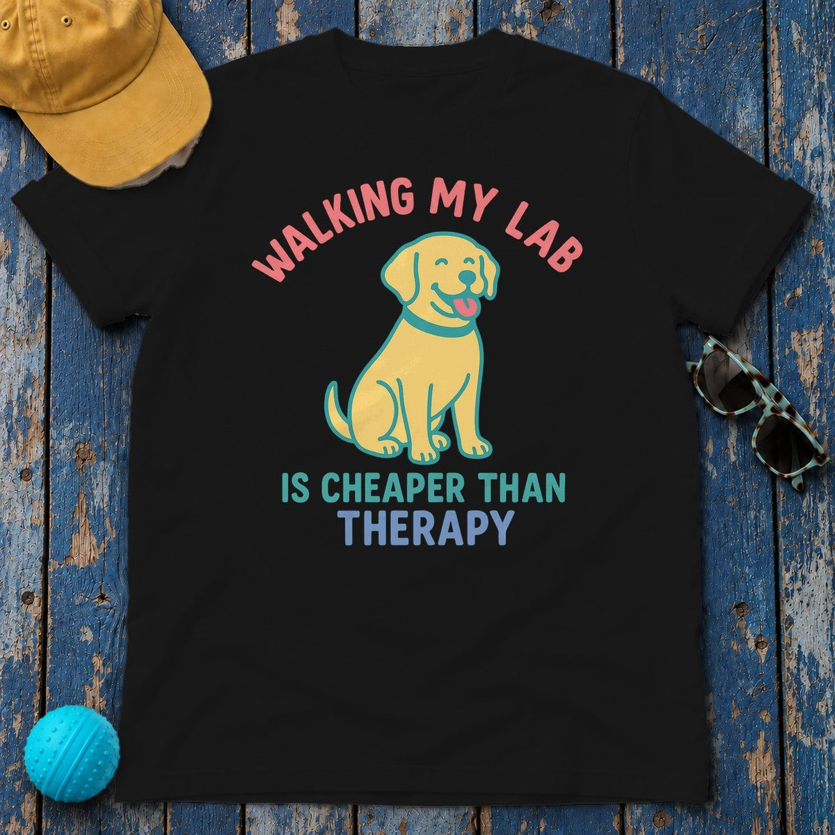 Walking My Lab Is T-Shirt in Black