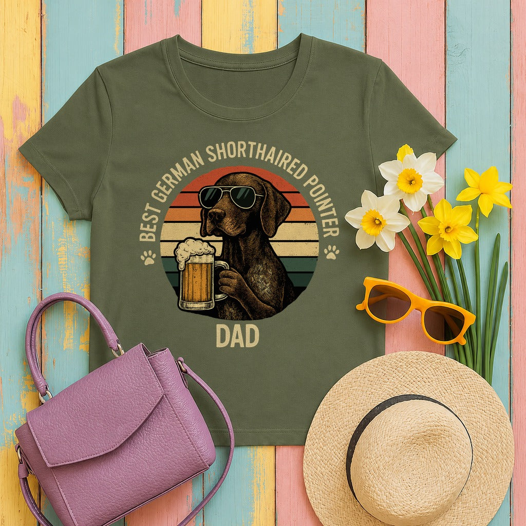 Best German Shorthaired Pointer Dad With Beer T-Shirt in Military Green