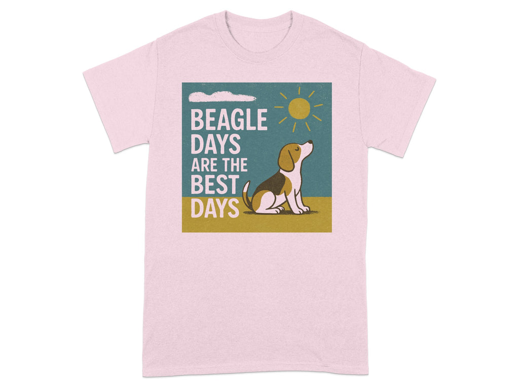 Pink t-shirt with illustration of a beagle and text "BEAGLE DAYS ARE THE BEST DAYS".
