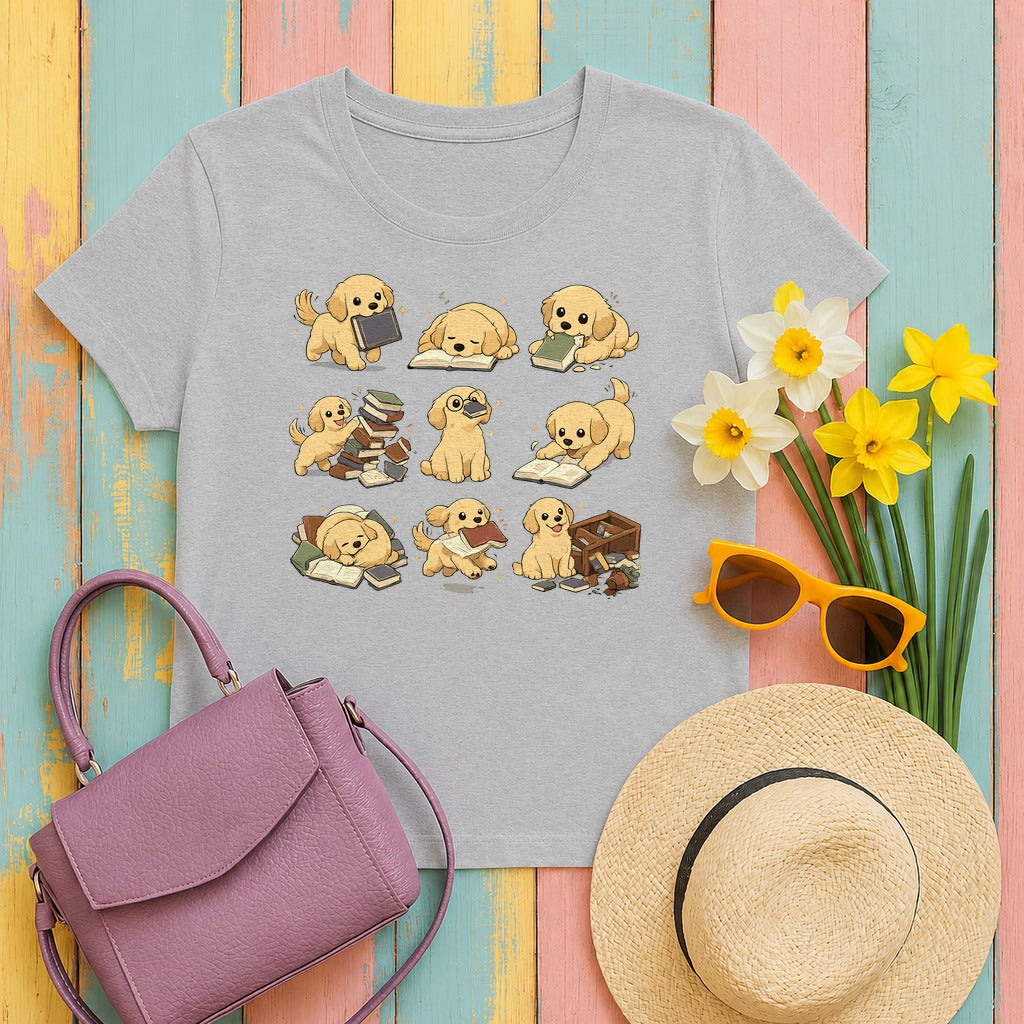 Paws & Pages Golden Retriever T-Shirt in Sport Grey