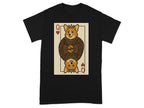 Black t-shirt with a Queen of Hearts card featuring two corgis.
