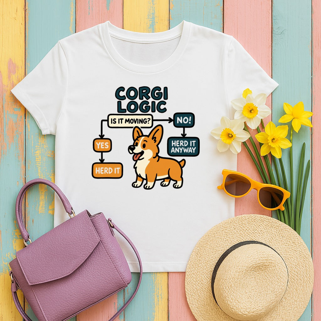 Corgi Logic Flowchart Illustrated T-Shirt in White