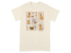 Framed illustrations of golden retriever puppies in various playful poses.