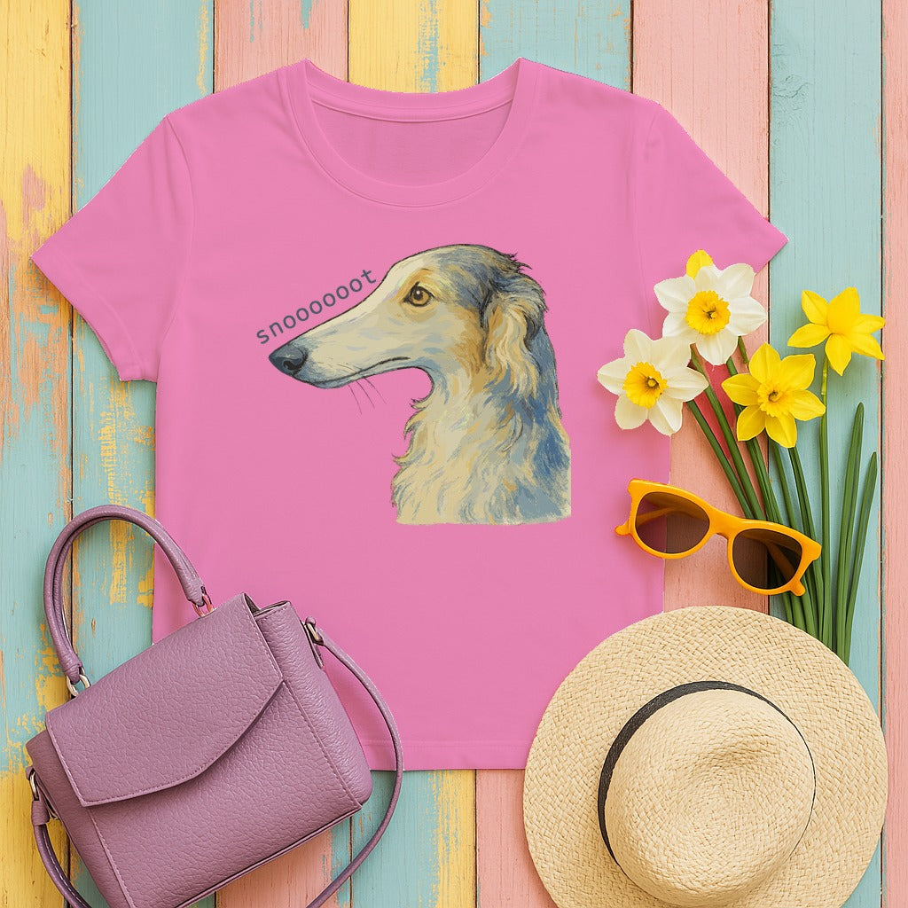 Snooooot Funny Borzoi Dog Meme Art T-Shirt in Azalea