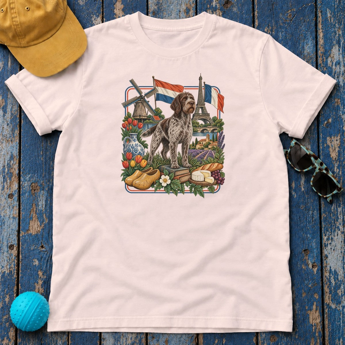 Wirehaired Pointing Griffon Heritage T-Shirt in Soft Pink