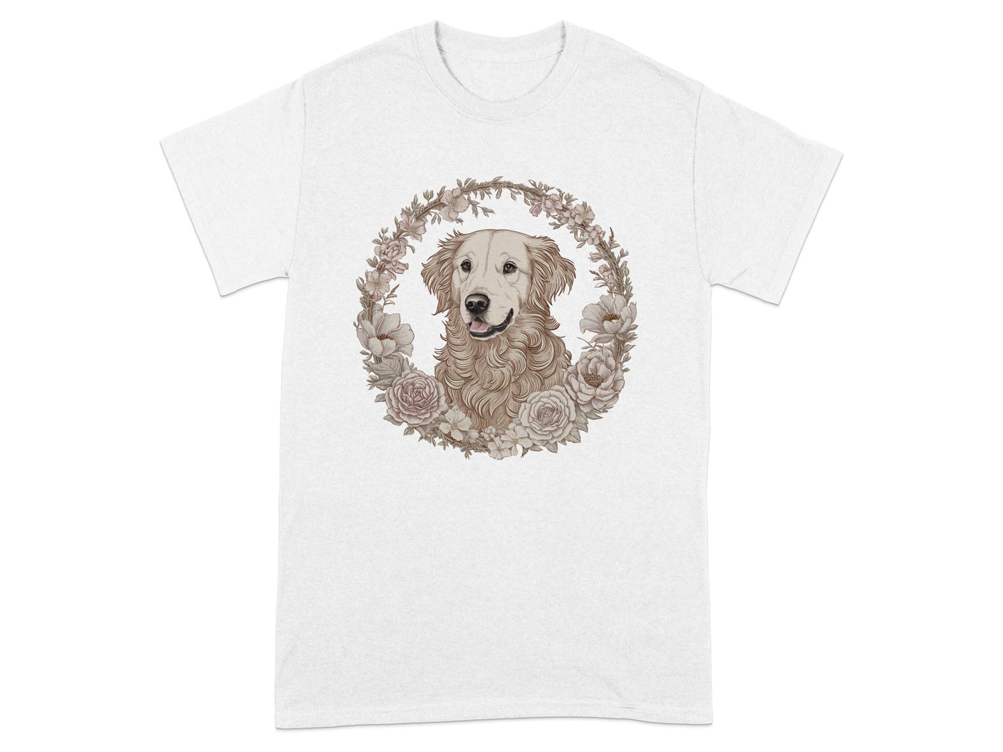 Adorable Golden Retriever Floral Wreath Design Shirt product