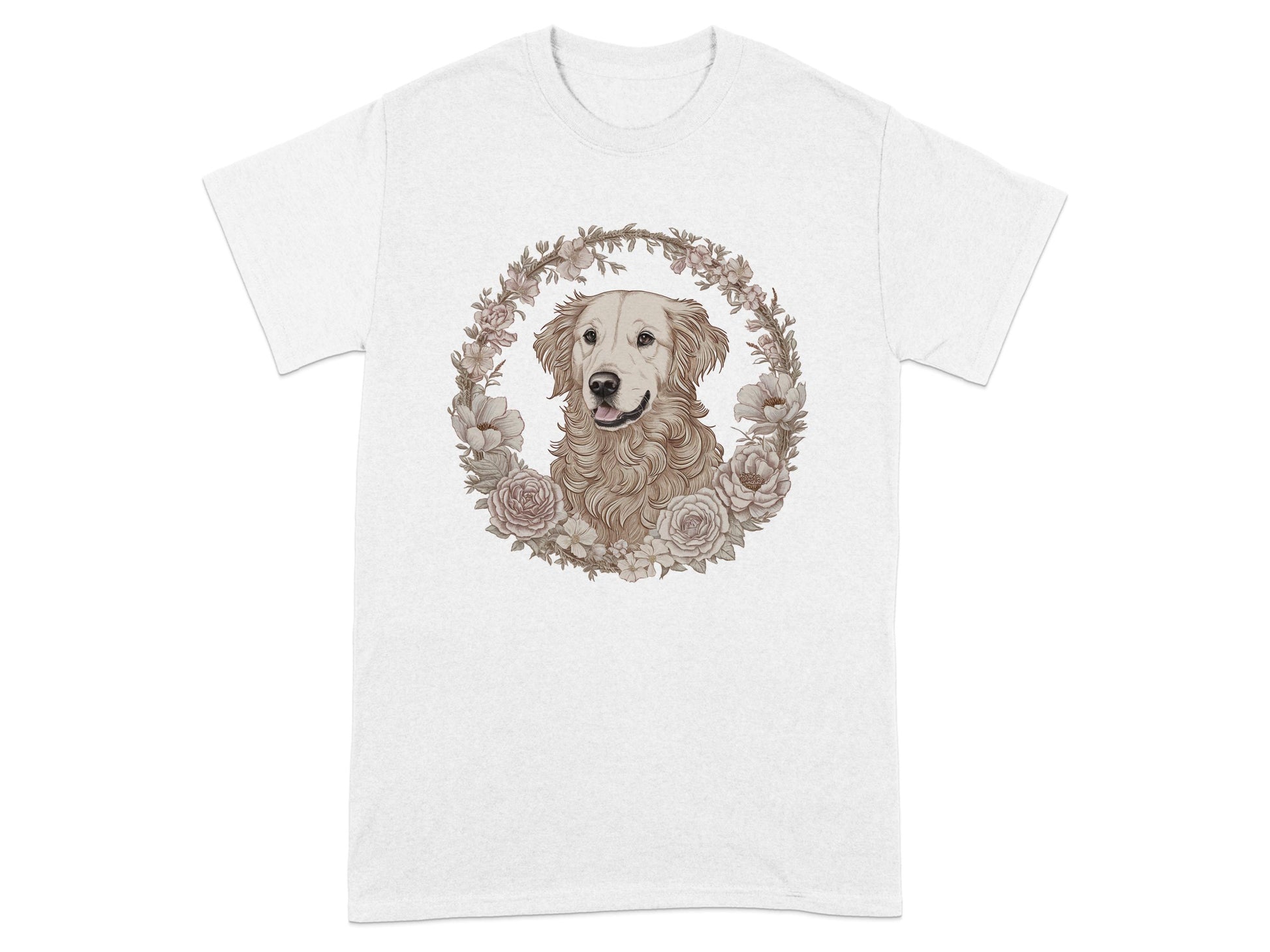 Adorable Golden Retriever Floral Wreath Design Shirt product