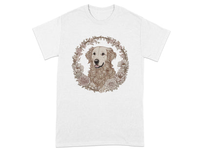 Adorable Golden Retriever Floral Wreath Design Shirt product