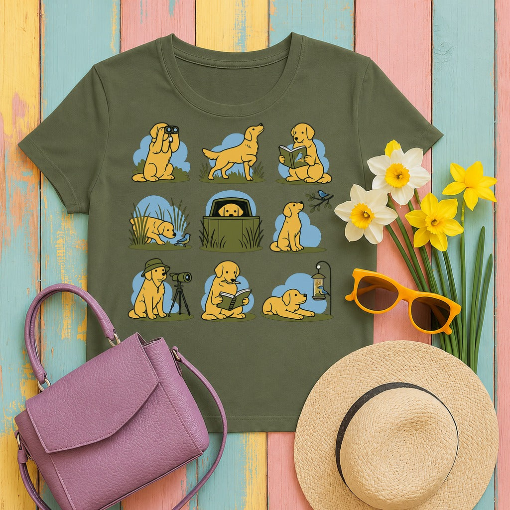 w3hero golden-retriever-birding-t-shirt tee flat lay hero v8