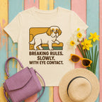clumber spaniel slow-crime tee flat lay hero