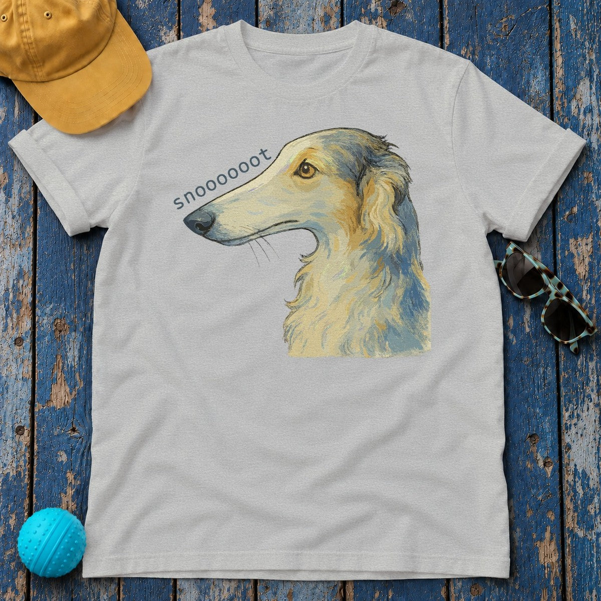 Snooooot Funny Borzoi Dog Meme Art T-Shirt in Sport Grey